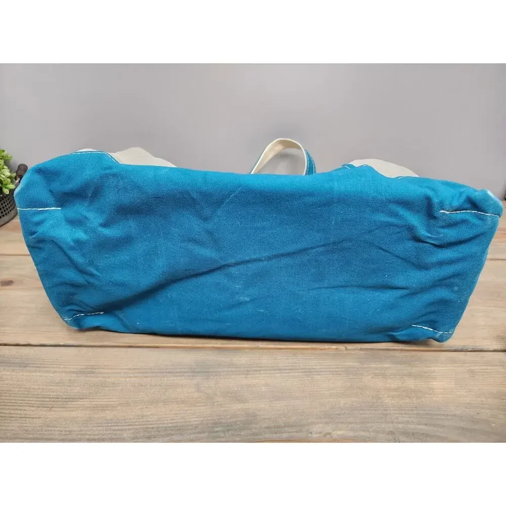 VTG 90s Large LL Bean Boat & Tote Teal Canvas Bag Distressed Stained